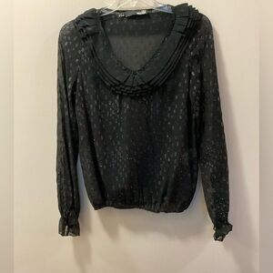 LOVE MOSCHINO Black Silk Sheer Dotted Long Sleeve Top Size 8